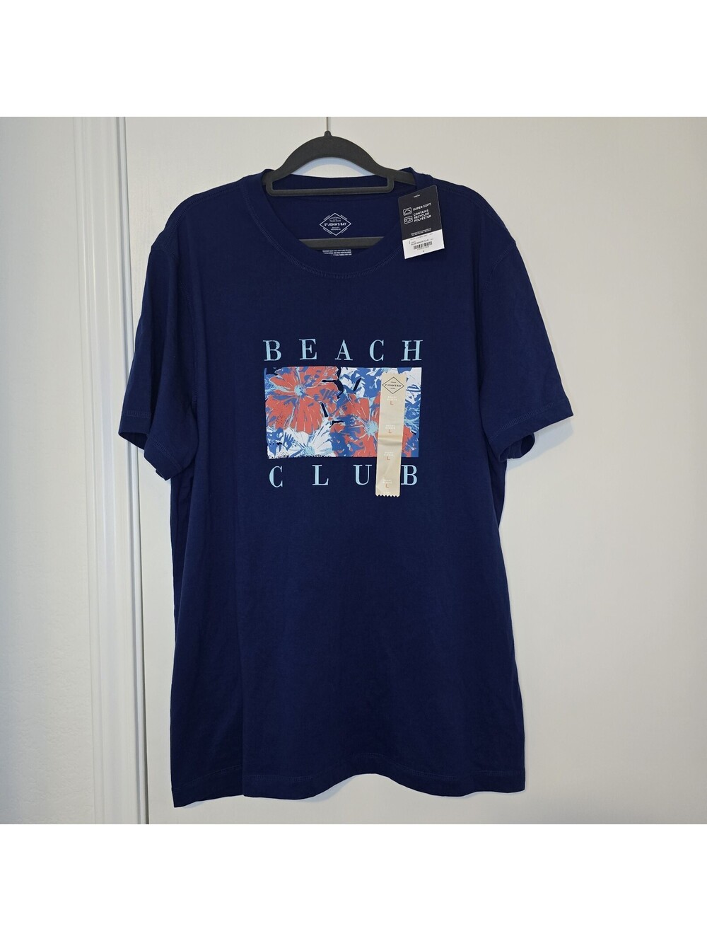 St. John's Bay Mens Crew Neck Blue Sz L Classic Fit Beach Club Graphic Shirt